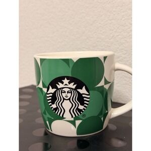STARBUCKS‎ 14oz Ceramic Coffee Tea Mug Cup Green Dot Siren Mermaid Discontinued